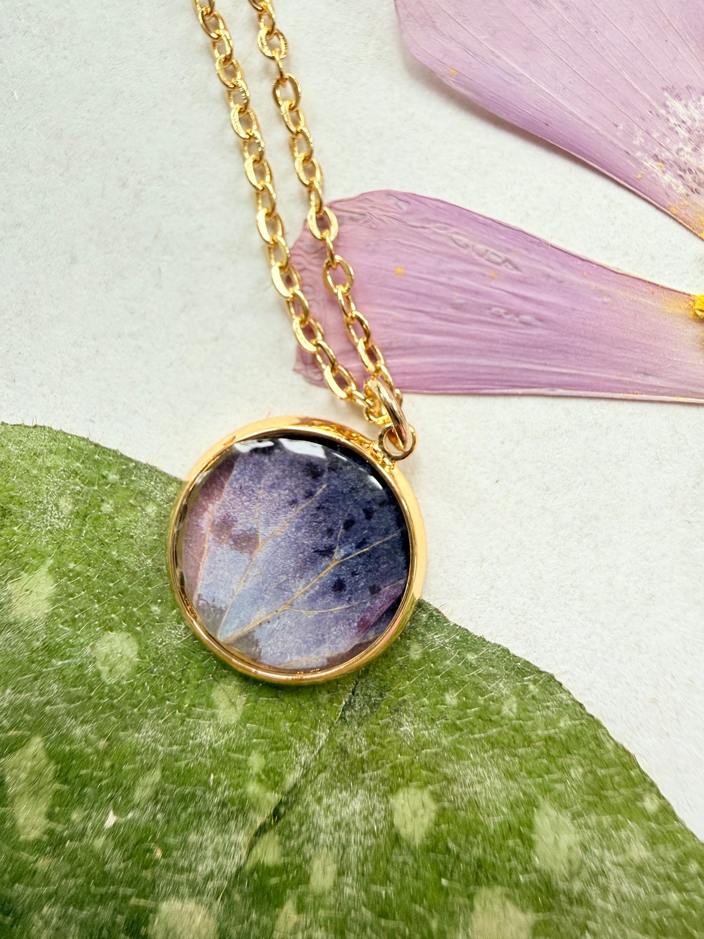 Pressed Floral Necklace, Hydrangea and 18K Gold Plated Chain