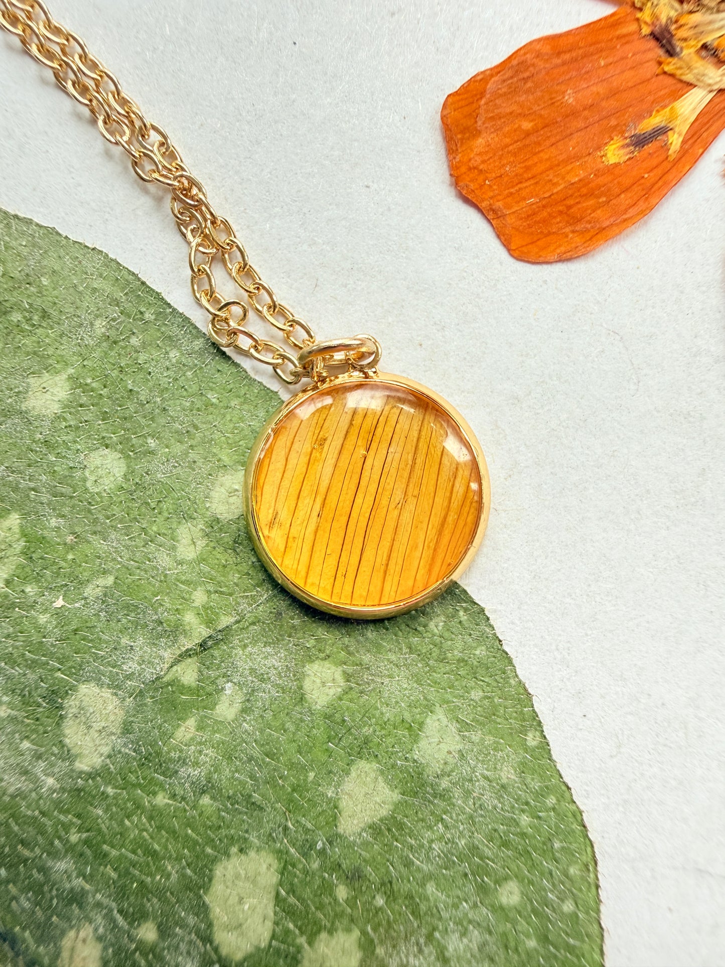Pressed Floral Necklace, Sunflower and 18K Gold Plated Chain