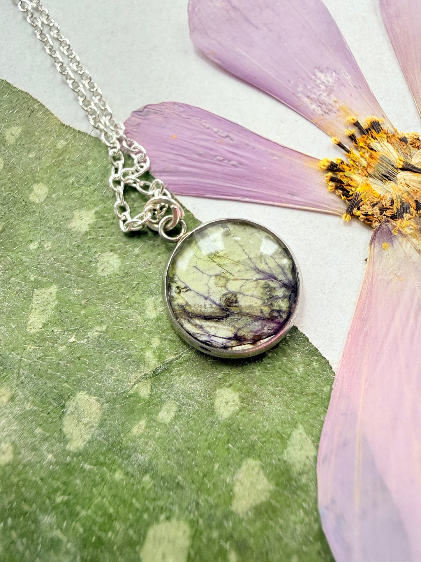 Pressed Floral Necklace - Petunia and Sterling Silver Plated Chain