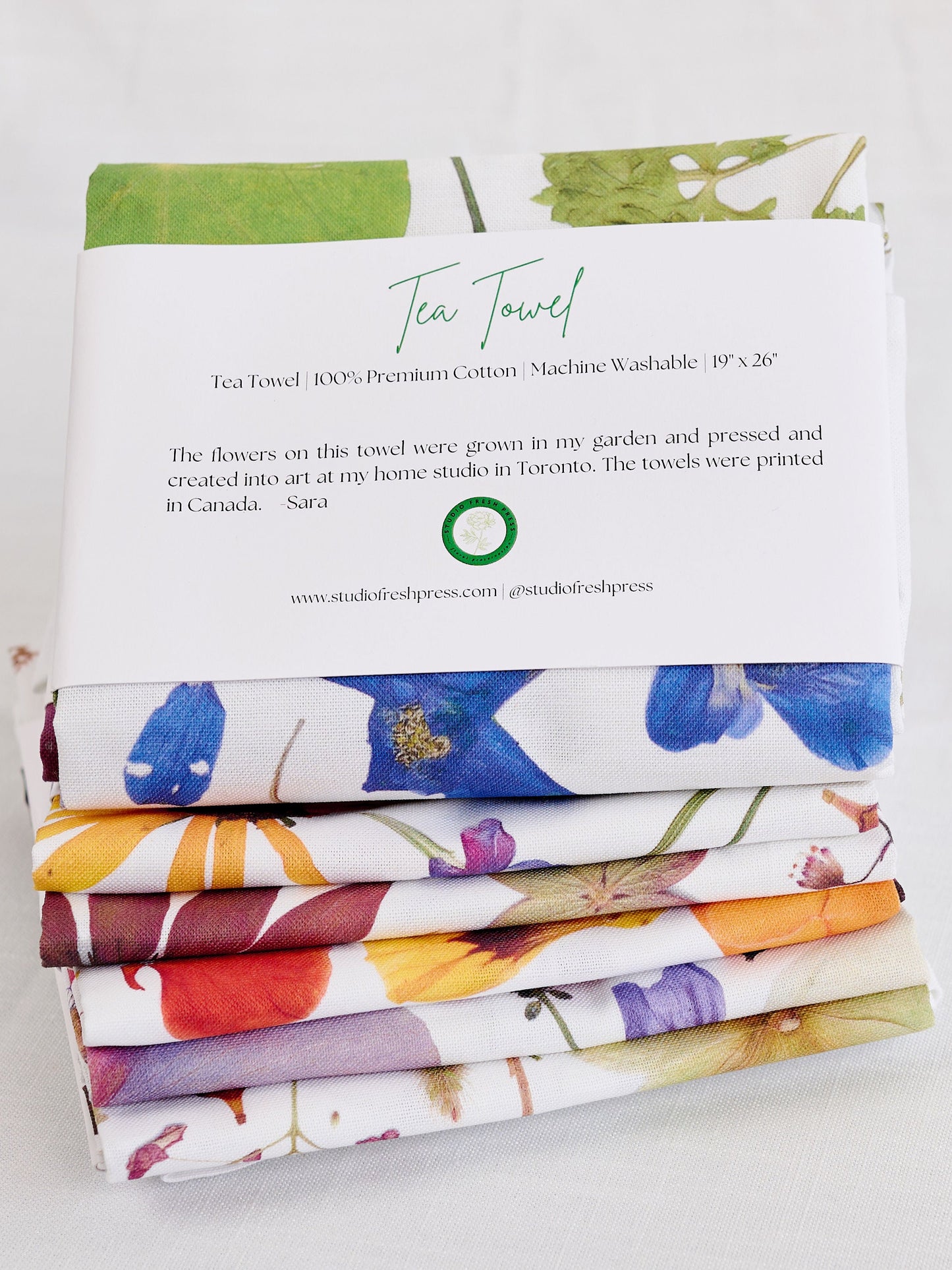 Pressed Flower Tea Towel, Natural Decor, Premium Cotton