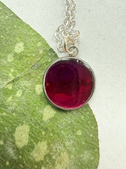 Pressed Floral Necklace - Red Rose and Sterling Silver Plated Chain