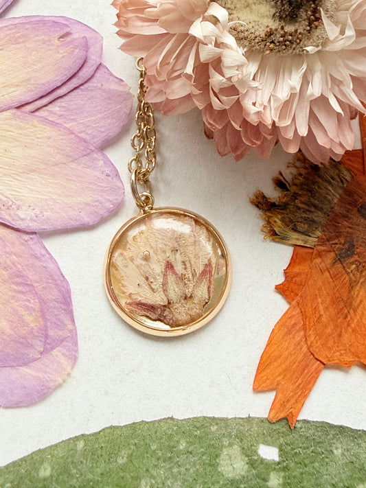 Pressed Floral Necklace, Cherry Blossom and 18K Gold Plated Chain
