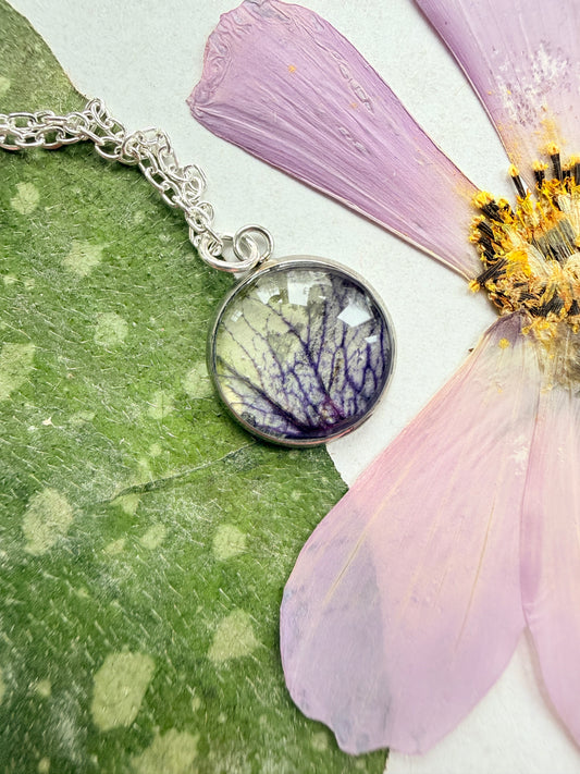 Pressed Floral Necklace - Petunia and Sterling Silver Plated Chain