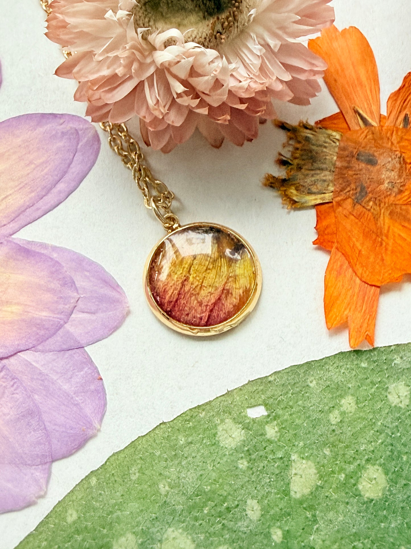 Pressed Floral Necklace, Rose and 18K Gold Plated Chain