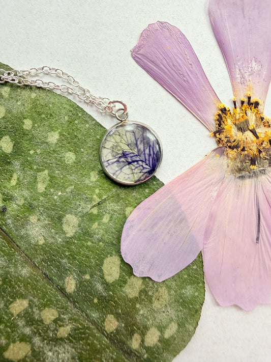 Pressed Floral Necklace - Petunia and Sterling Silver Plated Chain