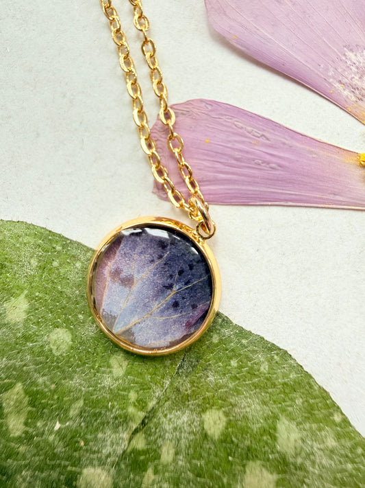 Pressed Floral Necklace, Hydrangea and 18K Gold Plated Chain