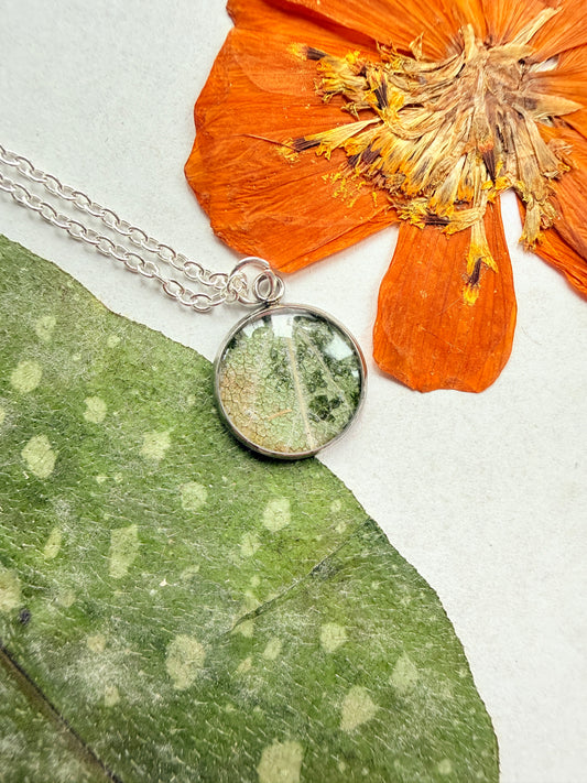 Pressed Floral Necklace - Sage and Sterling Silver Plated Chain