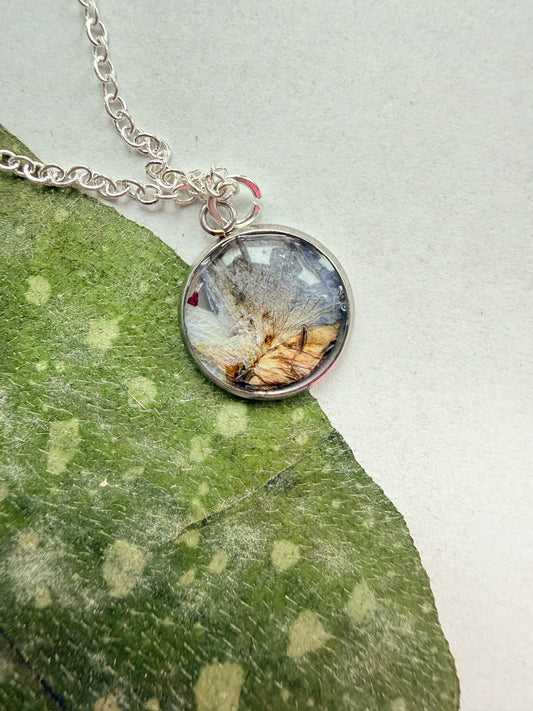 Pressed Floral Necklace - Blue Delphinium and Sterling Silver Plated Chain