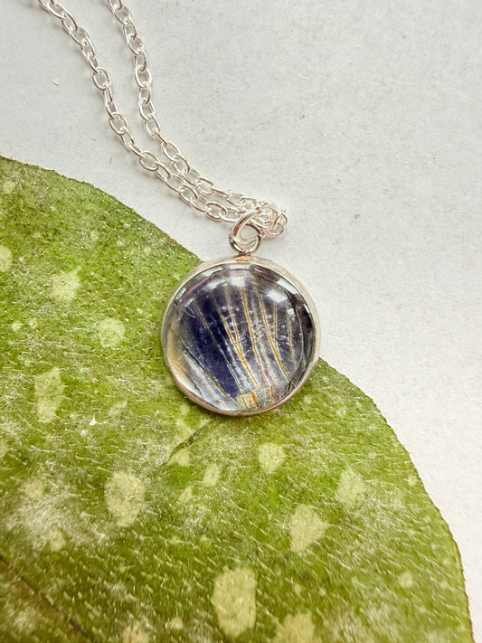 Pressed Floral Necklace - Iris and Sterling Silver Plated Chain