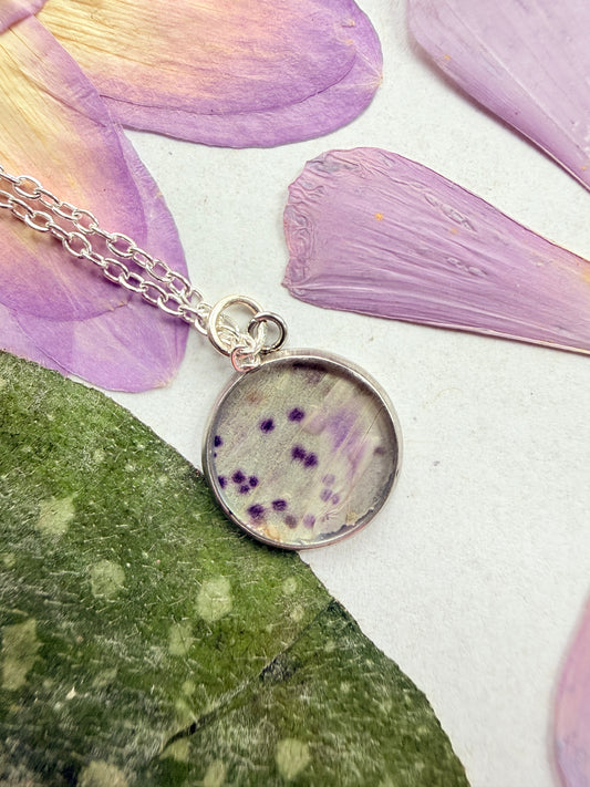 Pressed Floral Necklace - Foxglove and Sterling Silver Plated Chain