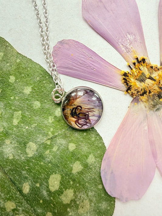 Pressed Floral Necklace - Rozanne Geranium and Sterling Silver Plated Chain