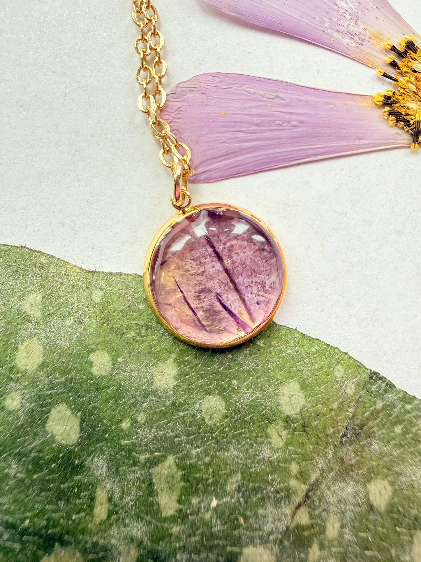 Pressed Floral Necklace, Hellebore and 18K Gold Plated Chain