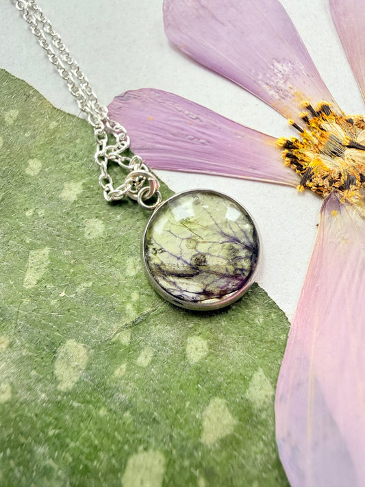 Pressed Floral Necklace - Petunia and Sterling Silver Plated Chain