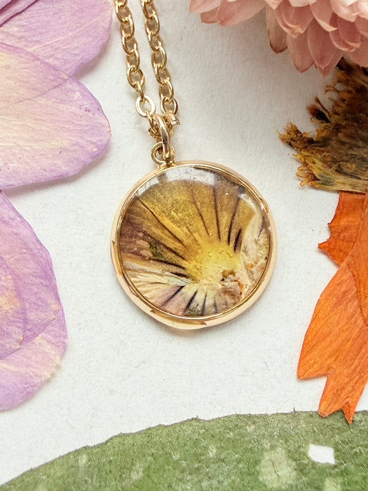 Pressed Floral Necklace, Pansy and 18K Gold Plated Chain