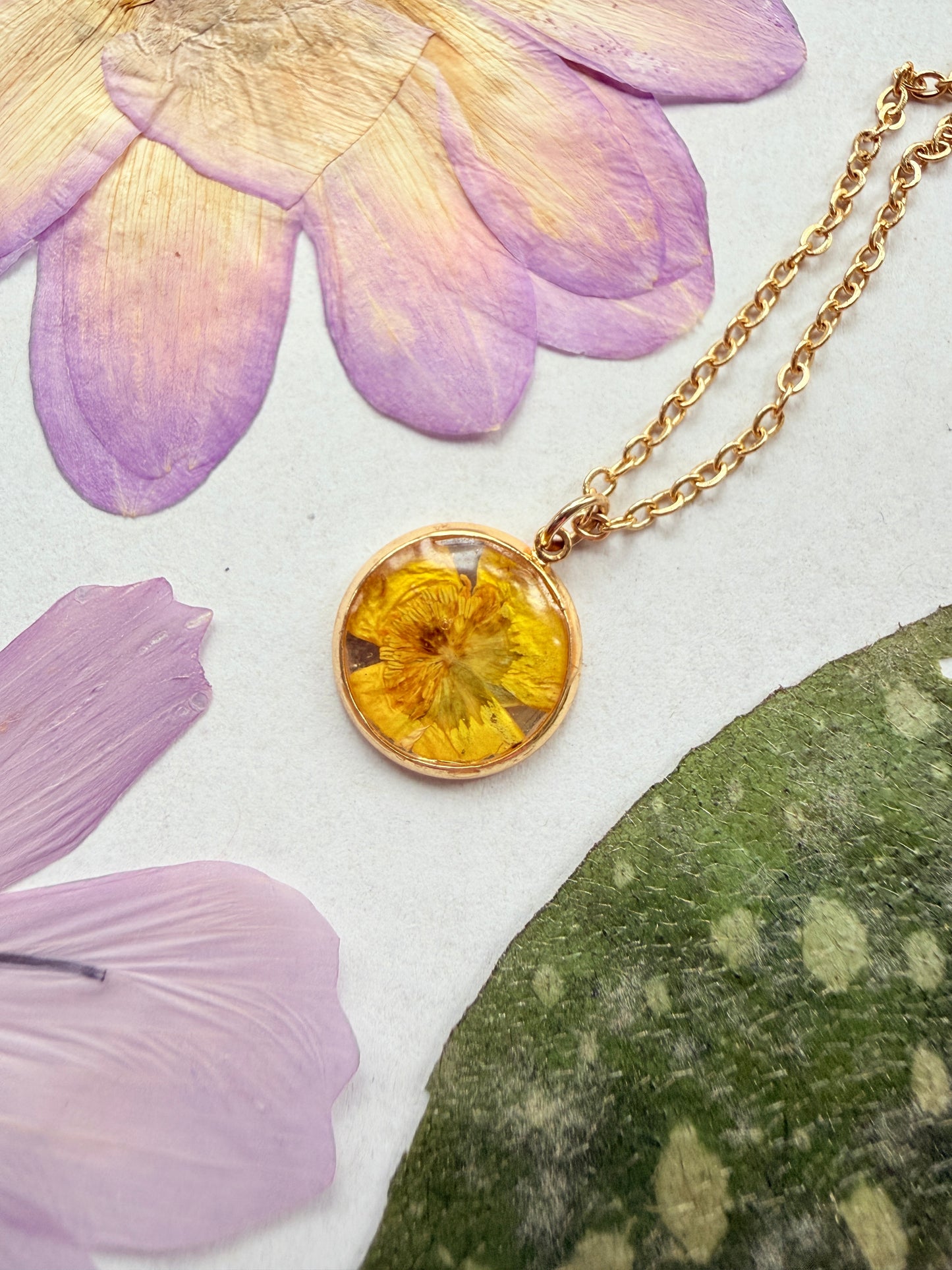 Pressed Floral Necklace, Buttercup and 18K Gold Plated Chain