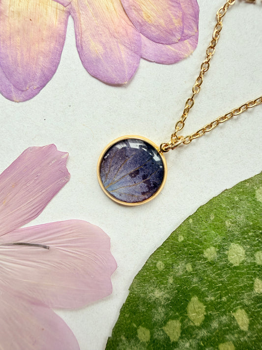 Pressed Floral Necklace, Hydrangea and 18K Gold Plated Chain